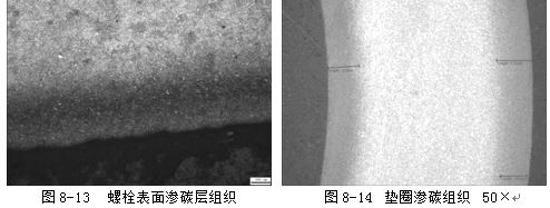 墊圈因硬度低進行滲碳處理，滲碳處理后的滲碳組織見圖